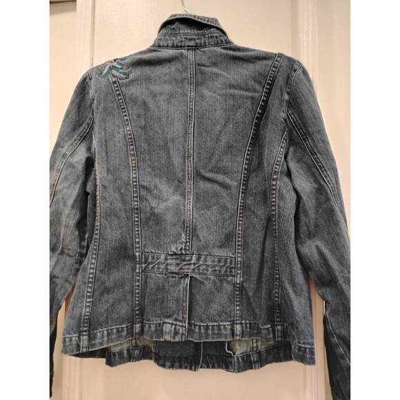 Christopher & Banks Jean Jacket Floral Embroidered SZ Lrg Bloomcore Boho Cotton - Picture 6 of 11
